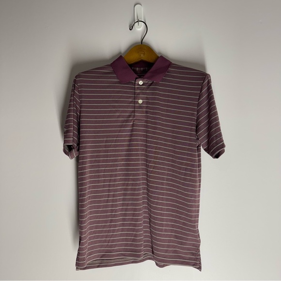 NWOT Brooks Brothers Boys Medium Polo Shirt Performance Plum White Striped - Picture 1 of 6